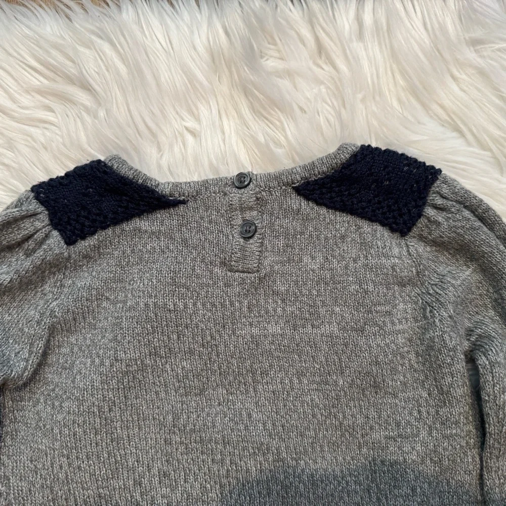 Girls‎ Gray Sweater Dress Size 4/5 Cat Pocket Knit Long Sleeve Cute Cozy